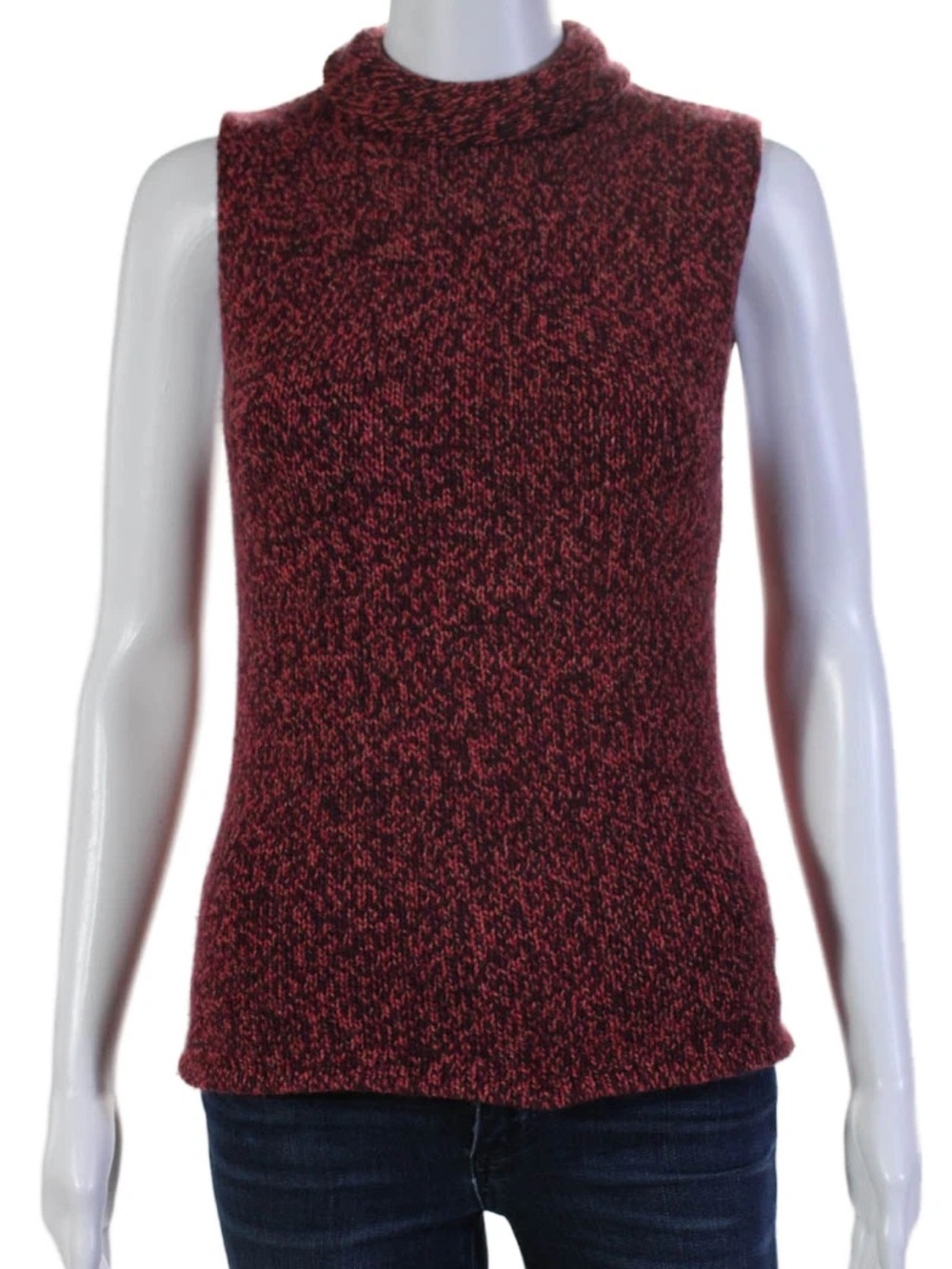 Autumn 100% Cashmere Marled Burgundy & Black Sleeveless Sweater Size Medium